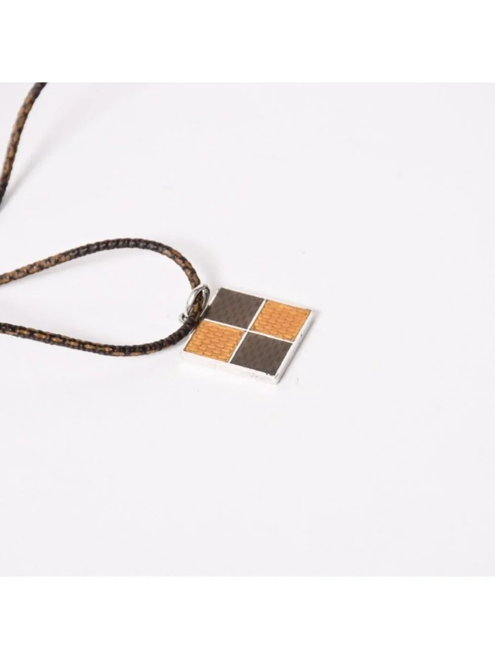 Louis Vuitton Pendentif Damier 925 Sterling Silver Necklace Brown Yellow